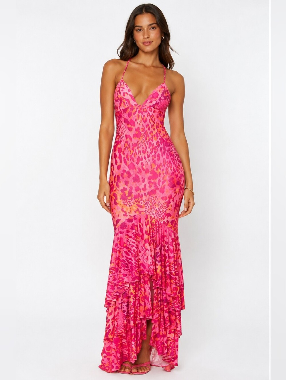 Michael Costello Hot Pink & Orange Leopard-Print Midi Dress